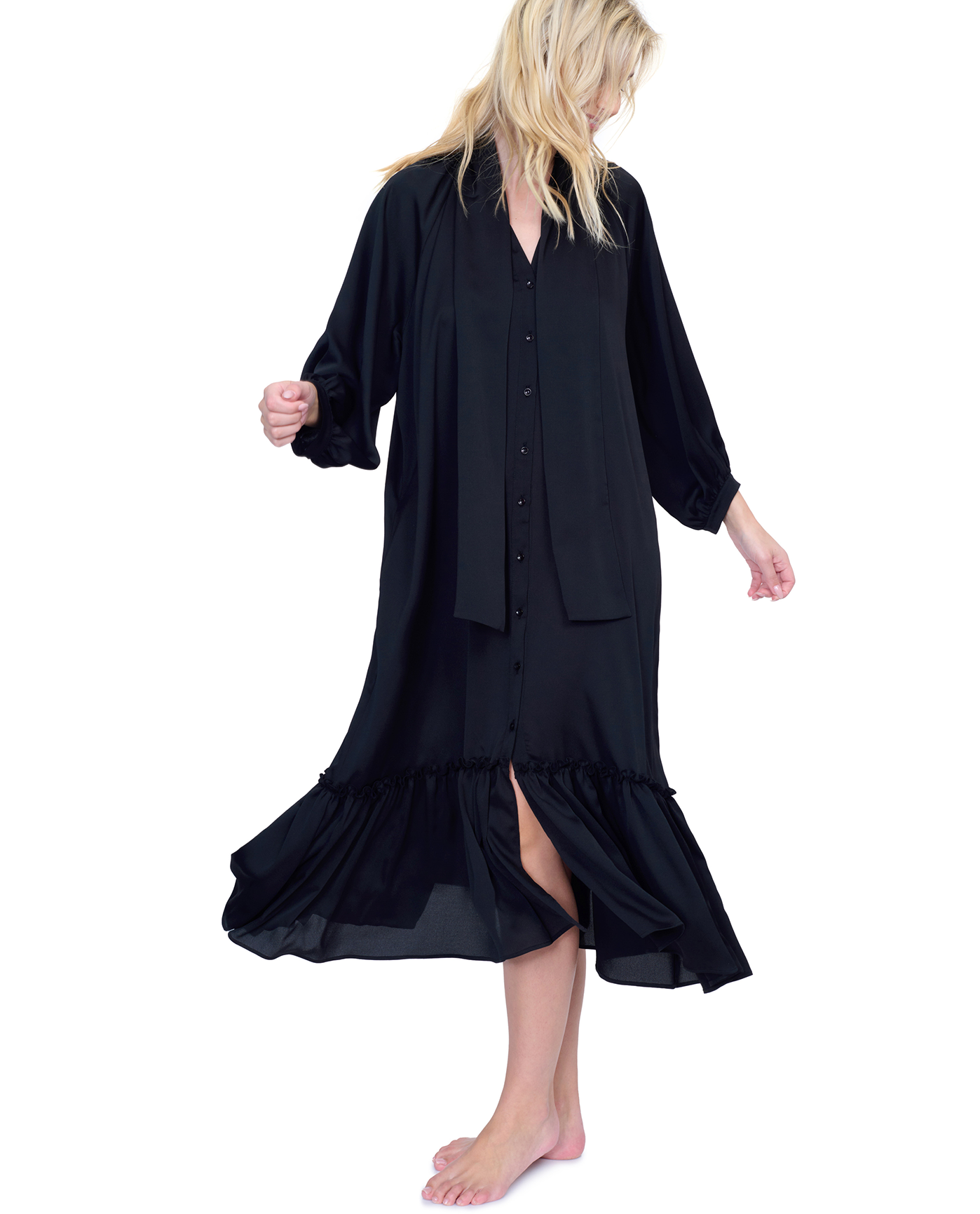 Gottex Day Dreamer Button Down Maxi Long Dress with Long Sleeves Swim Cover up | Gottex Day Dreamer Black