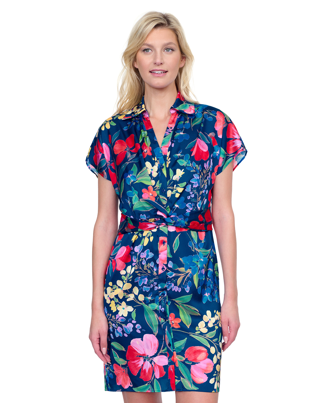 Garden Dream Button Down Shirt Dress Cover Up - Navy multi