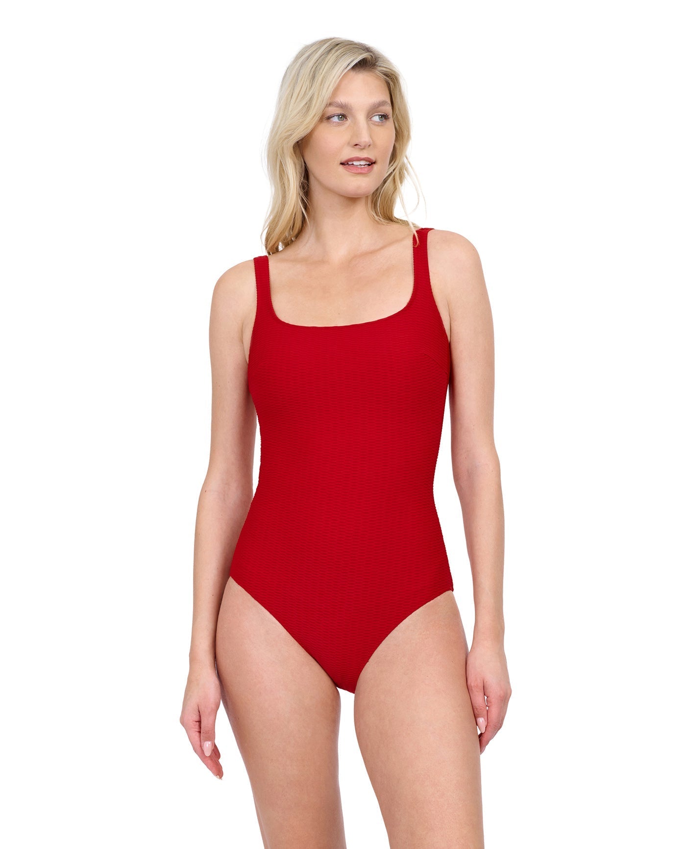 Harbourside Textured Square Neck One Piece - Ruby