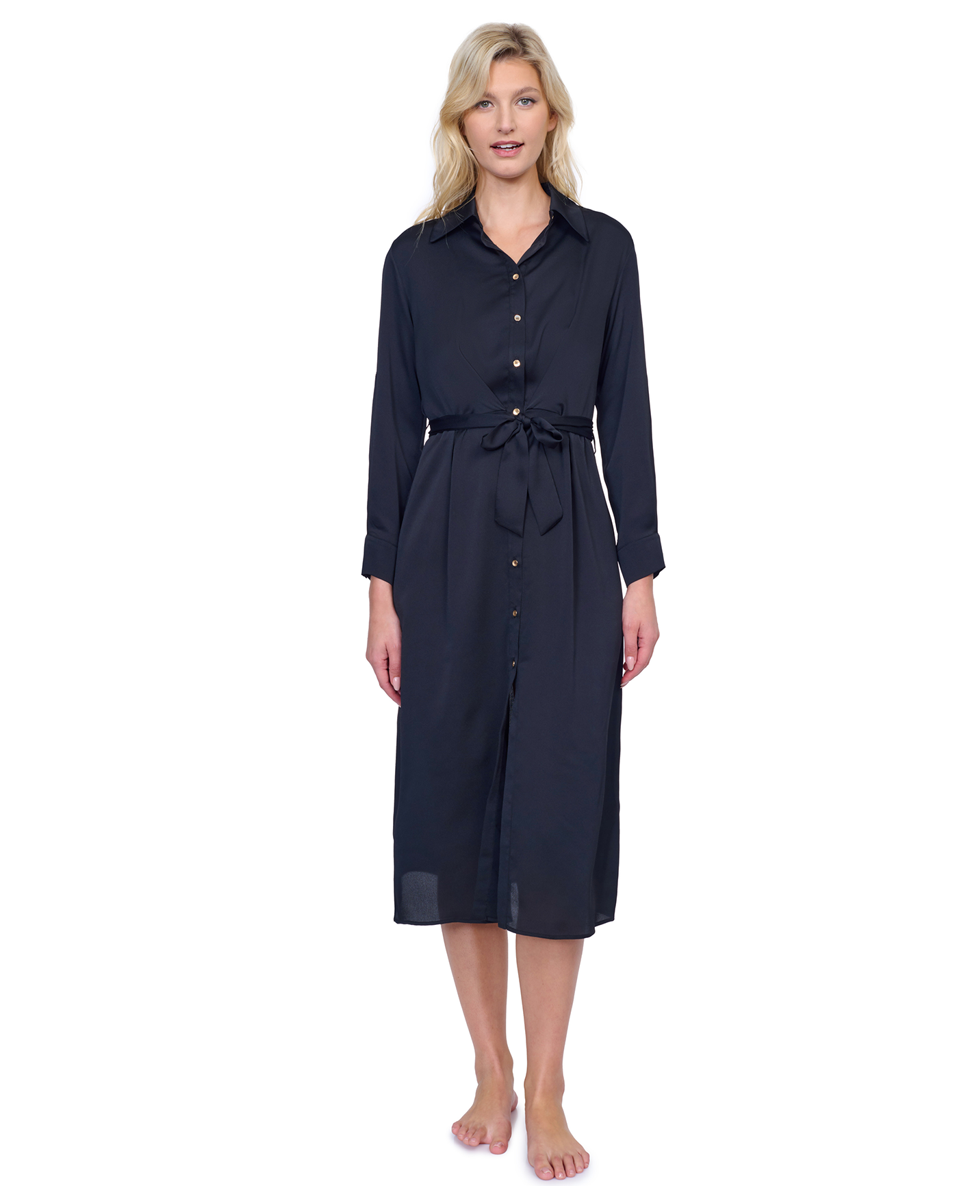 Gottex Montecarlo Shirt Dress with Long Sleeves and Belt Swim Cover Up | Gottex Montecarlo Black