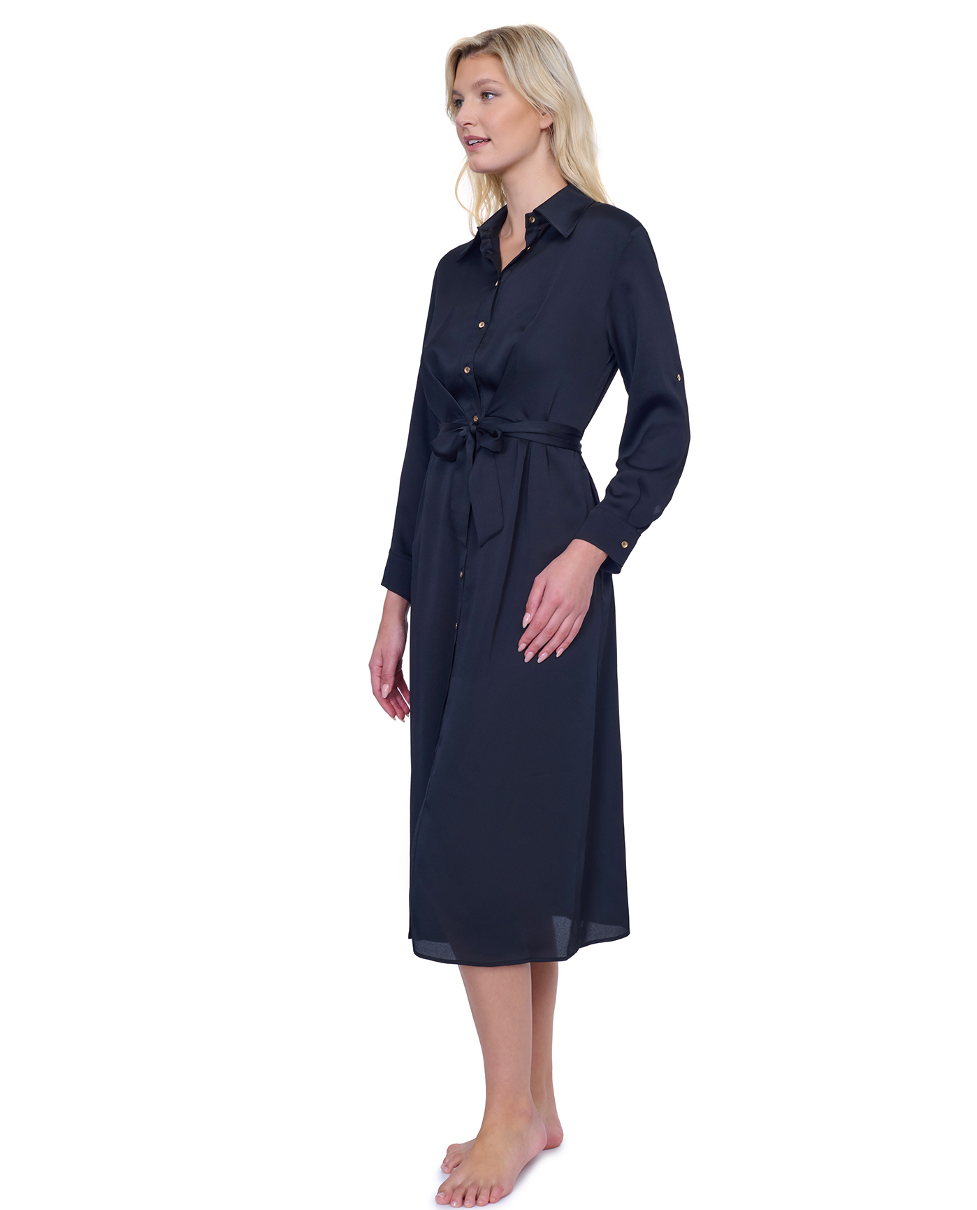 Gottex Montecarlo Shirt Dress with Long Sleeves and Belt Swim Cover Up | Gottex Montecarlo Black