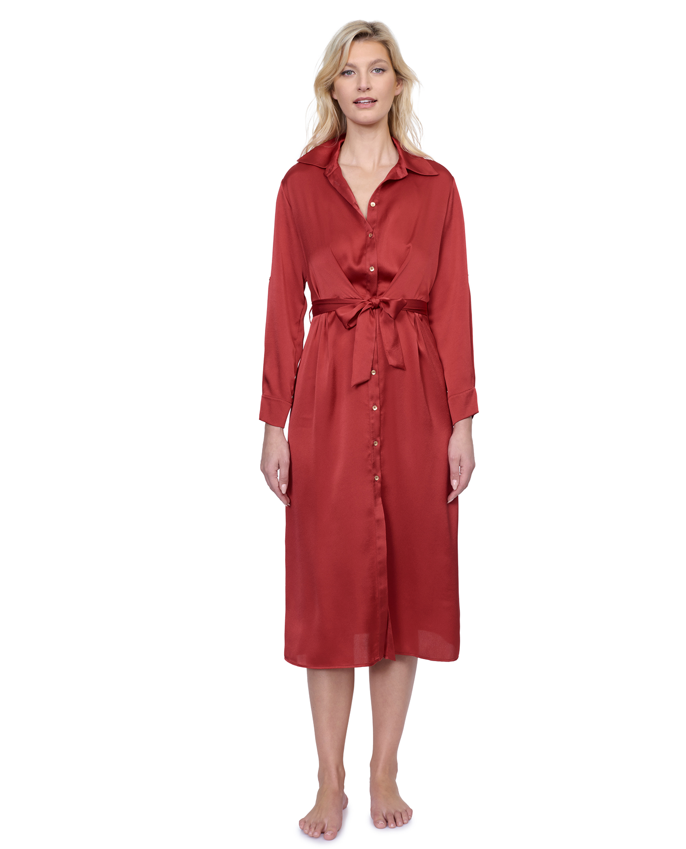 Gottex Montecarlo Shirt Dress with Long Sleeves and Belt Swim Cover Up | Gottex Montecarlo Paprika