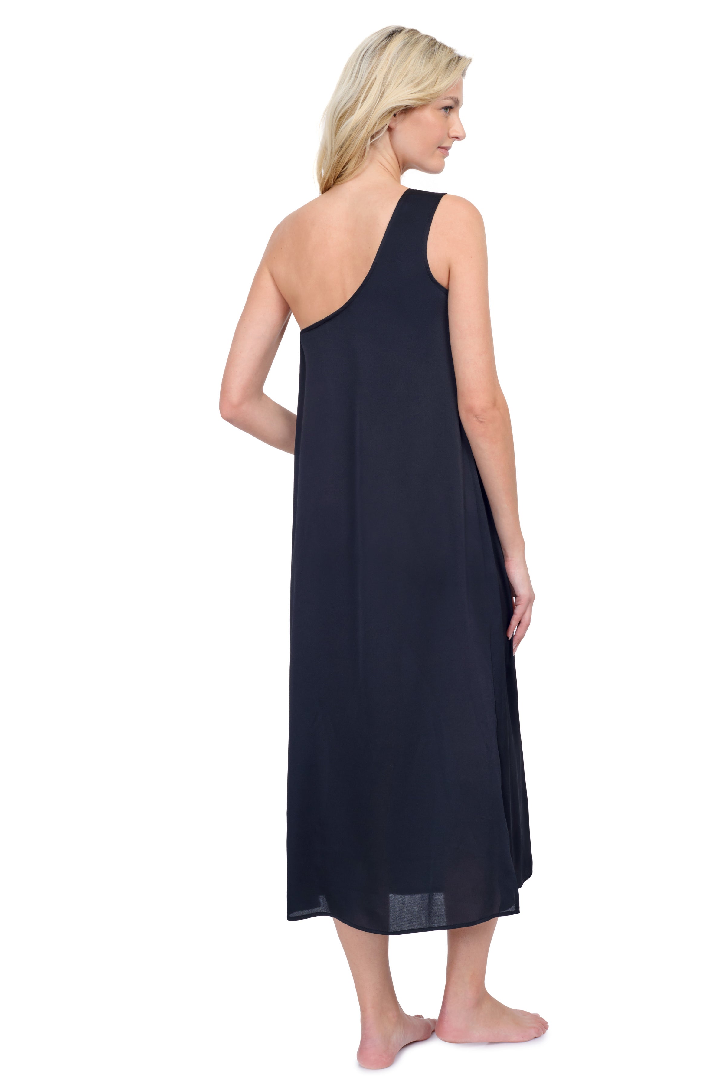 Rose Bud One Shoulder Sarong Dress Cover Up - Black