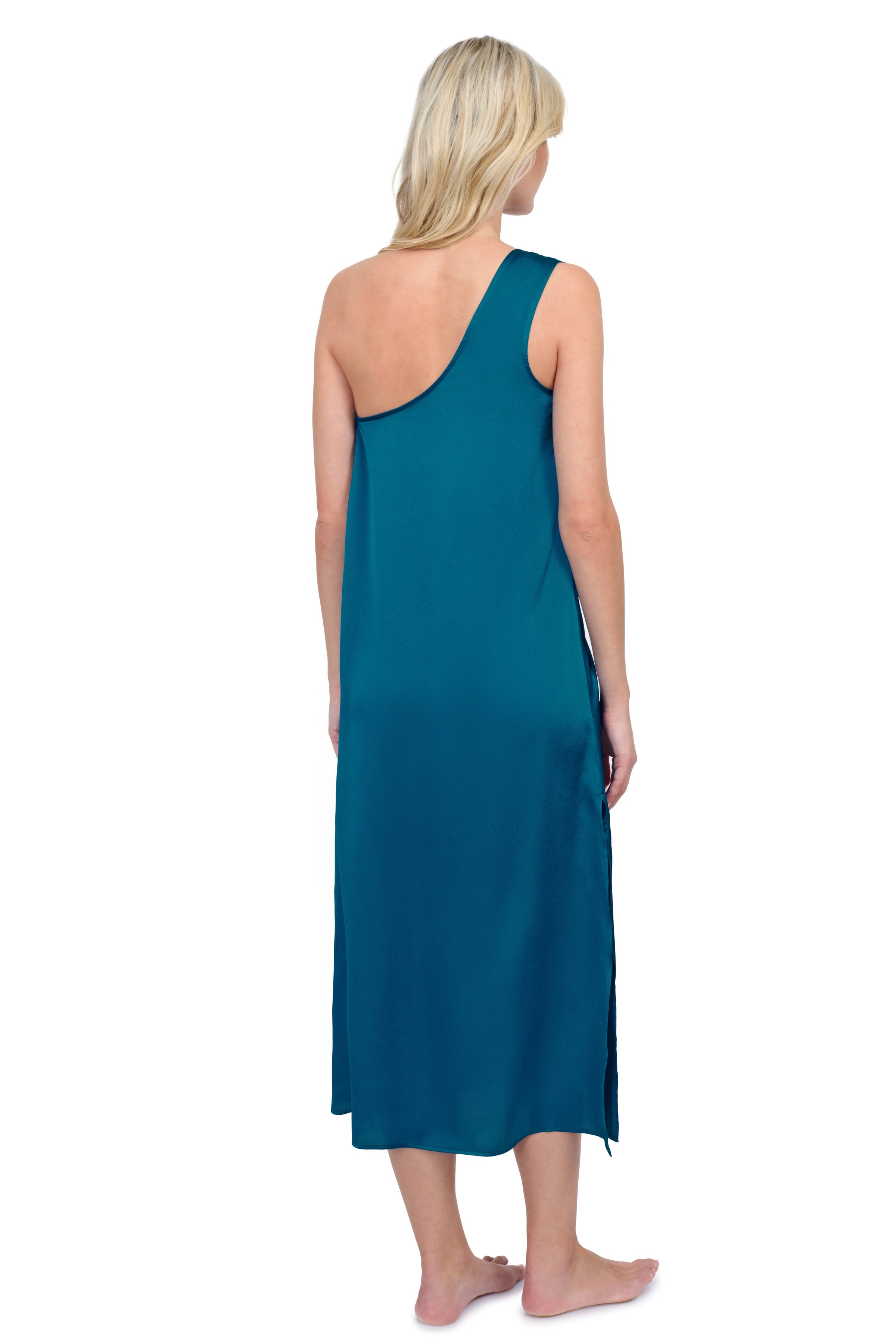 Rose Bud One Shoulder Sarong Dress Cover Up - Teal