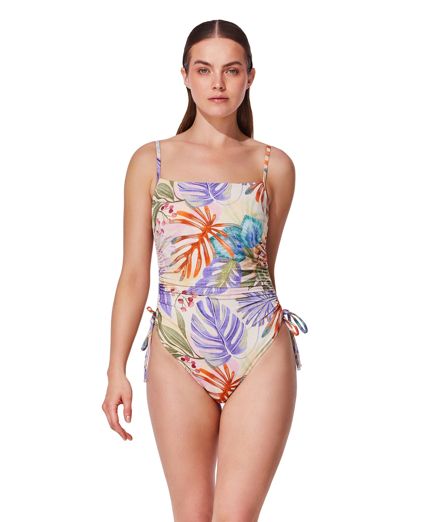 Cherry Blossom C-Cup Square Neck One Piece-Multi