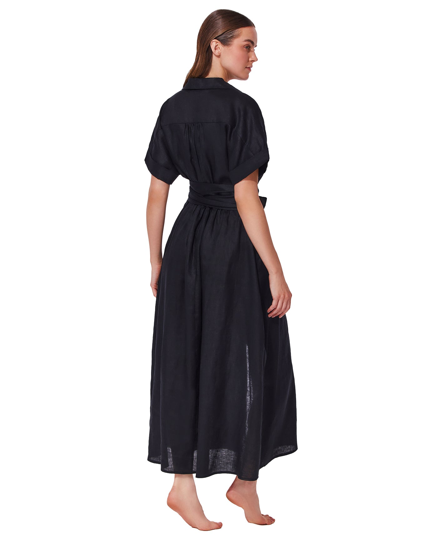 Hokkaido Linen Shirt Dress Cover-Up -Black