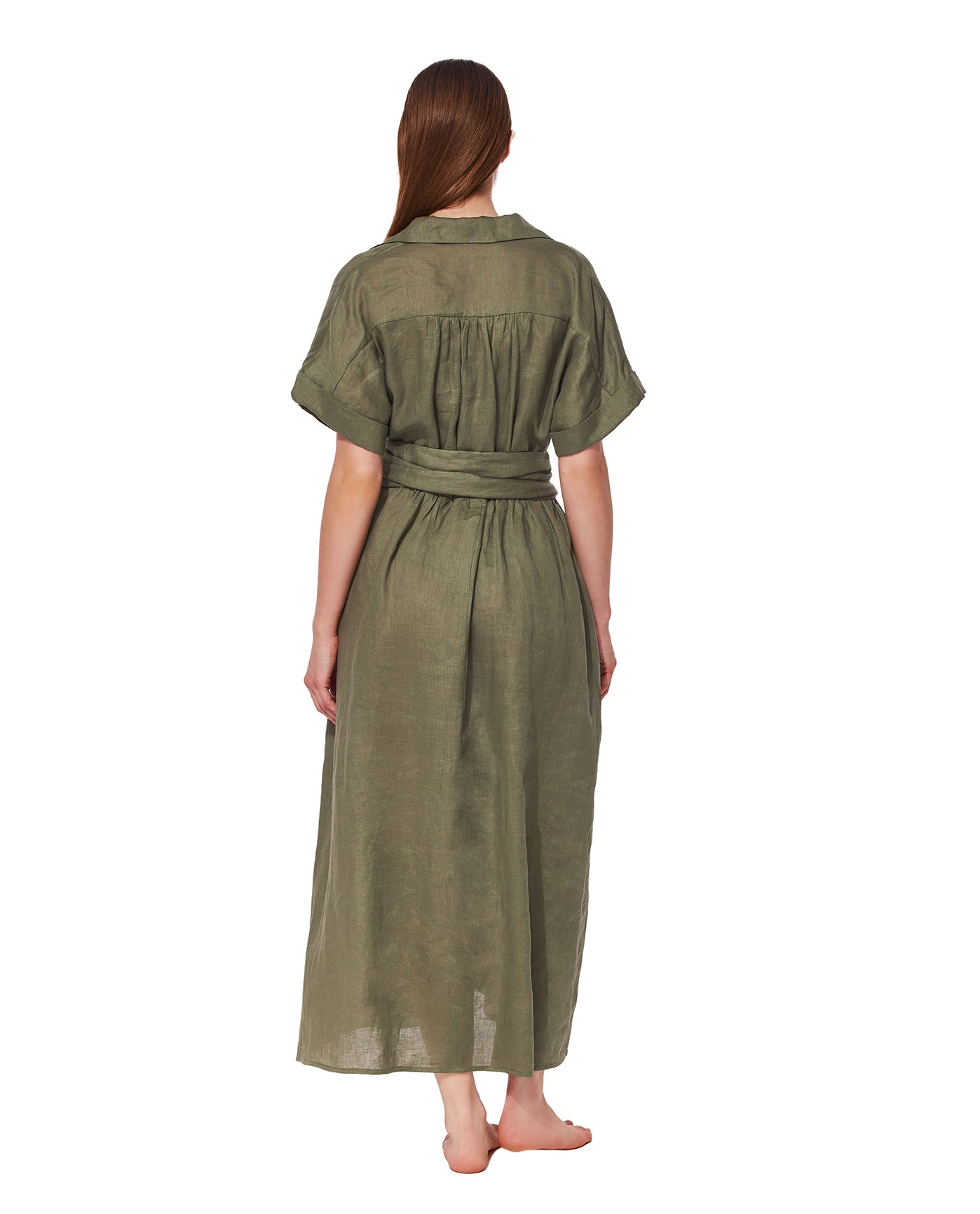 Hokkaido Linen Shirt Dress Cover-Up -Lig' olive