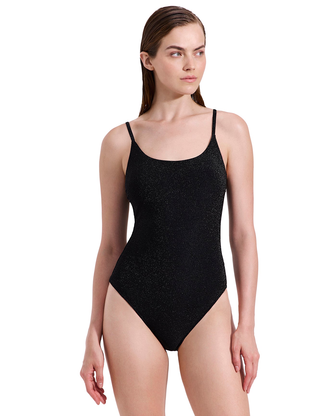 Luna Shimmer Scoop Neck One Piece-Black