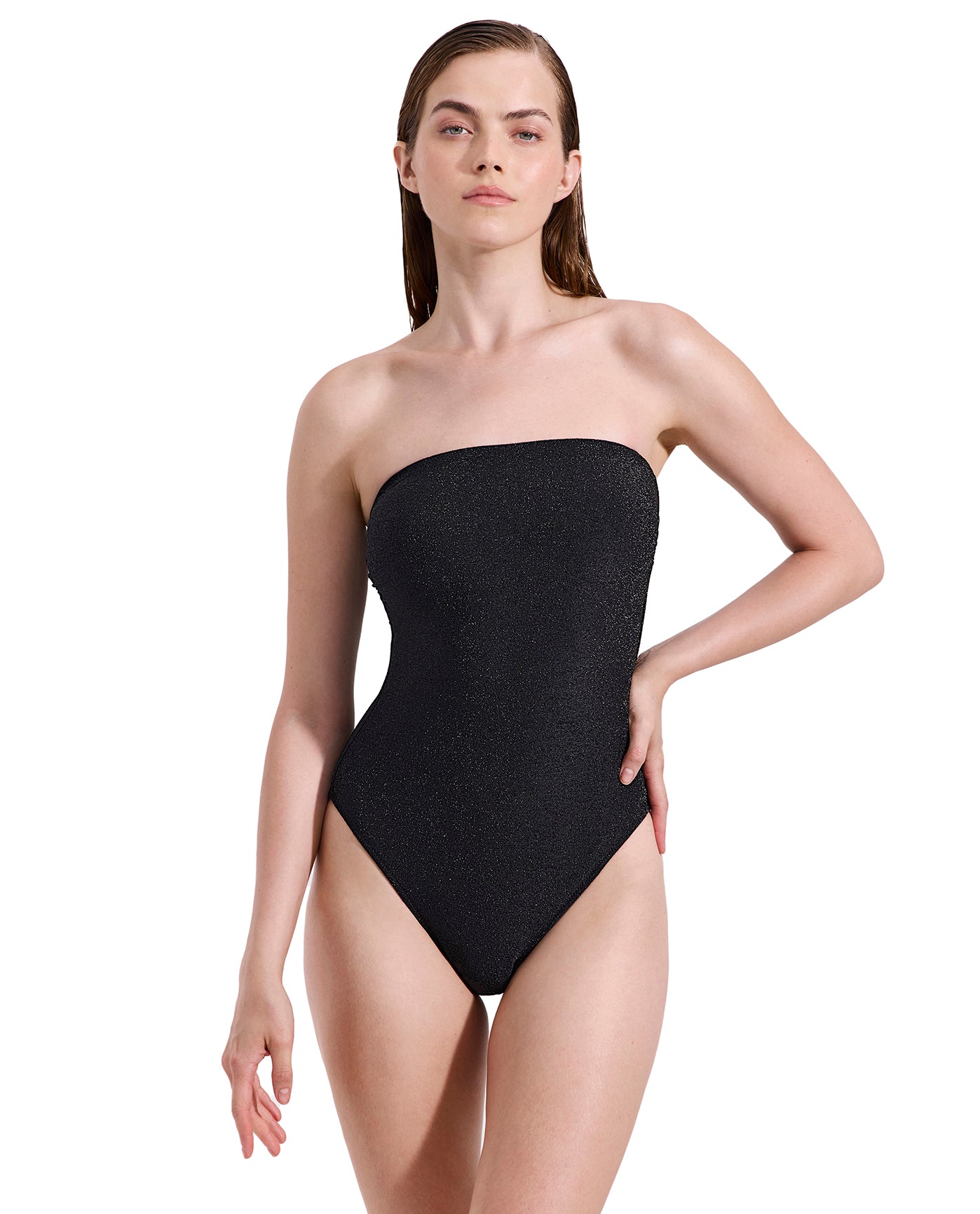Luna Textured Shimmer Bandeau One Piece-Black Gottex Luma