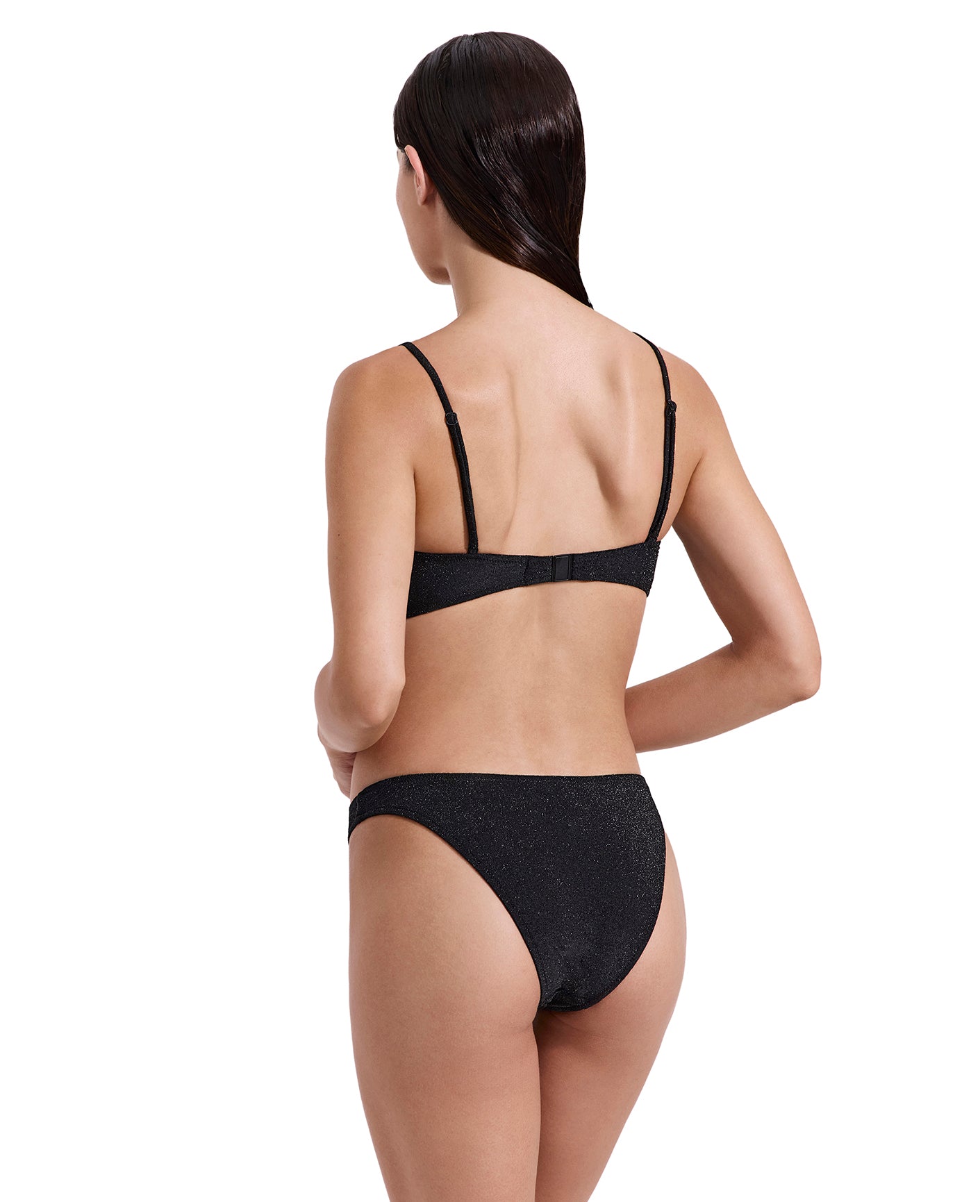 Luna Shimmer Scoop Neck Bikini Top-Black