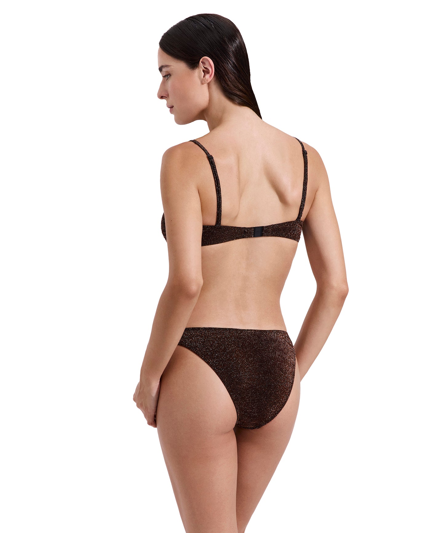 Luna Shimmer Scoop Neck Bikini Top-Brown