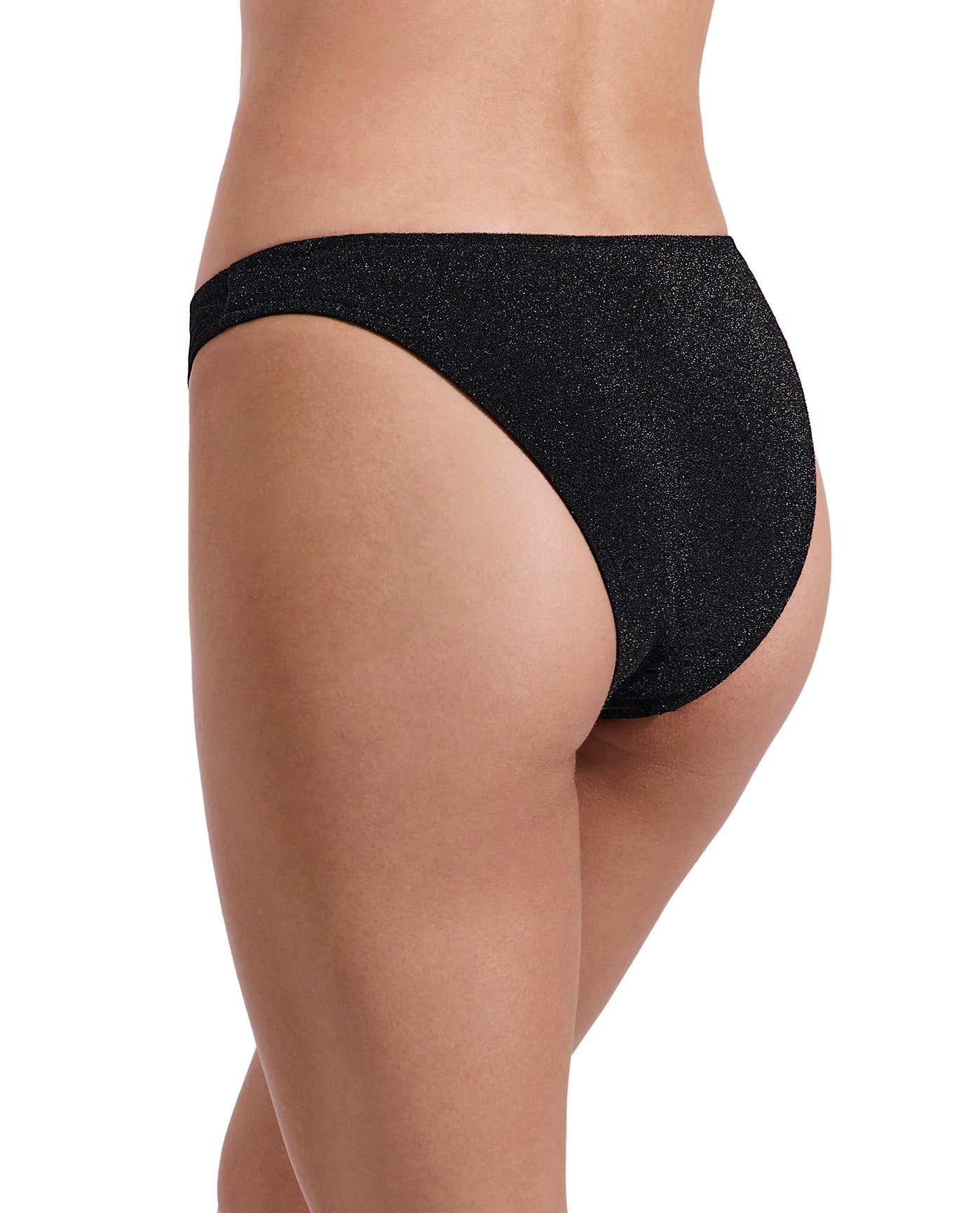 Luna Shimmer High Leg Low Rise Bikini Bottom-Black