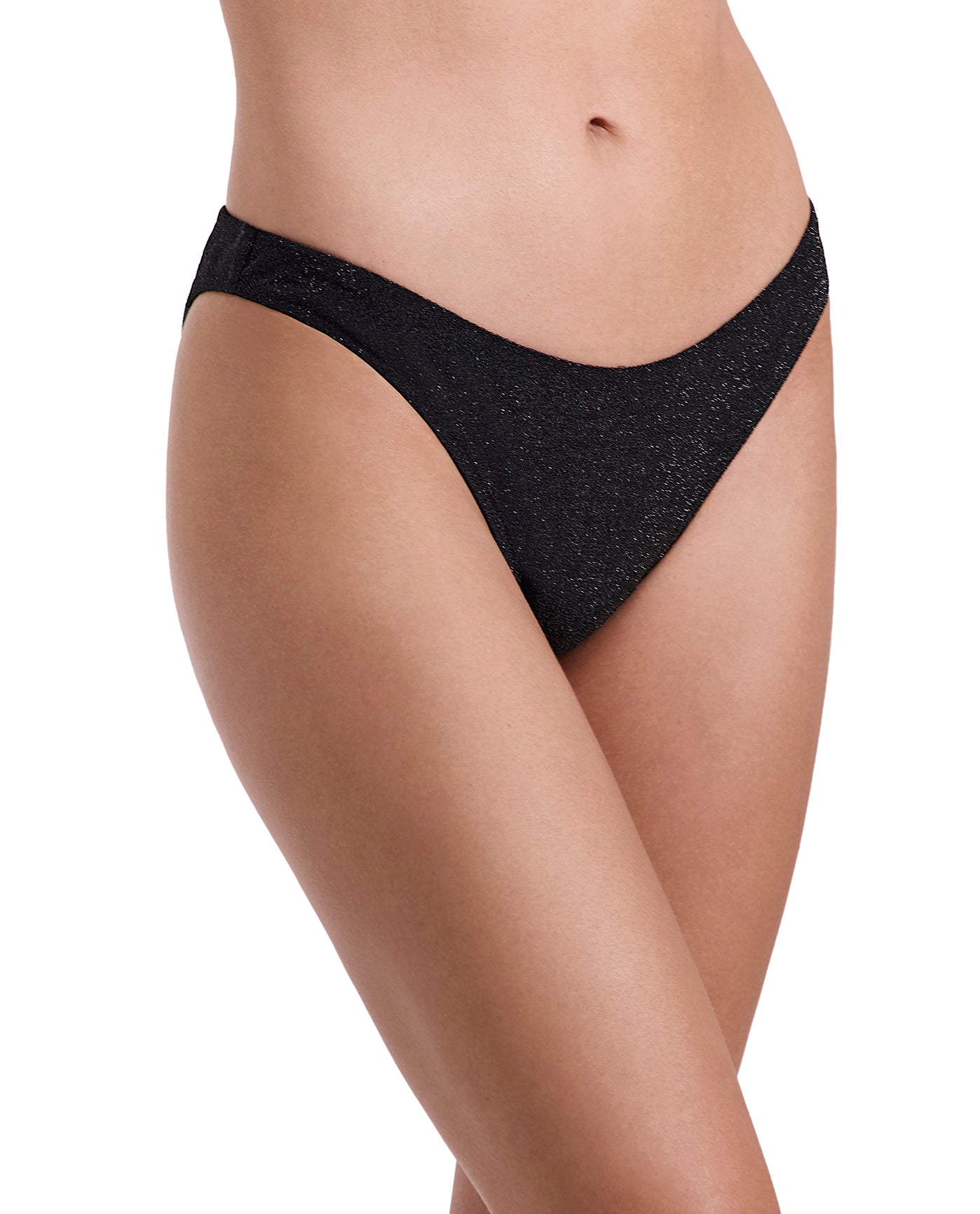 Luna Shimmer High Leg Low Rise Bikini Bottom-Black