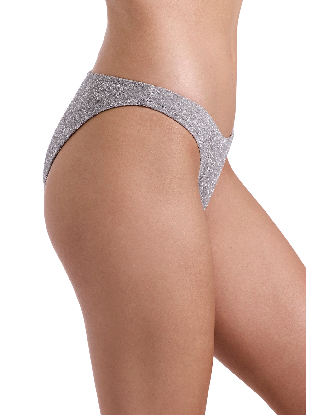 Luna Shimmer High Leg Low Rise Bikini Bottom-Silv bro
