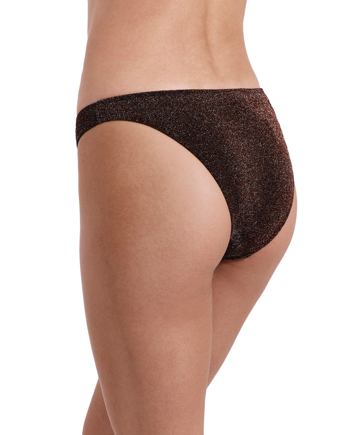 Luna Shimmer High Leg Low Rise Bikini Bottom-Brown