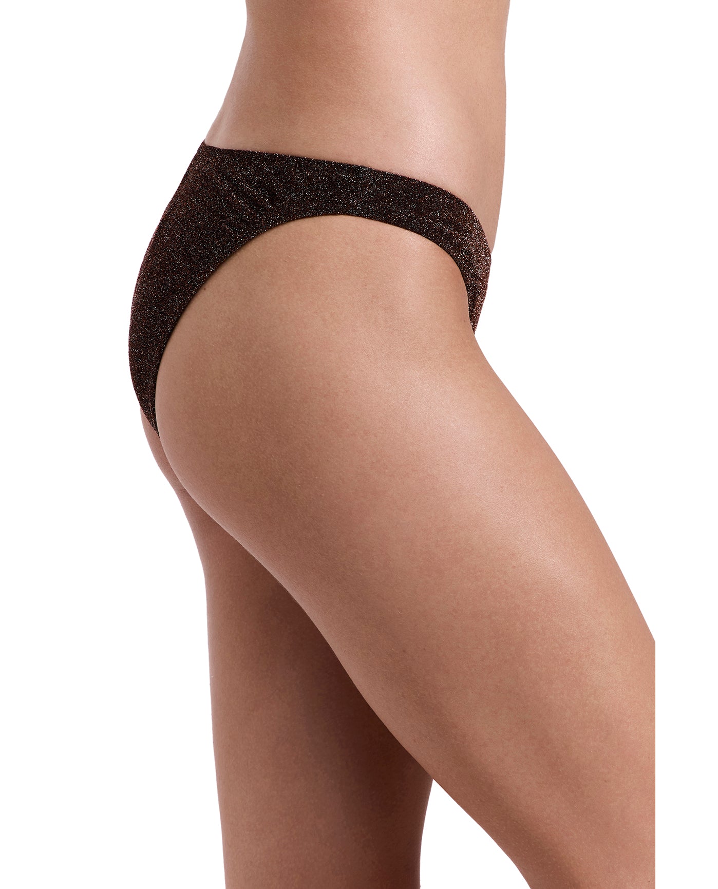 Luna Shimmer High Leg Low Rise Bikini Bottom-Brown
