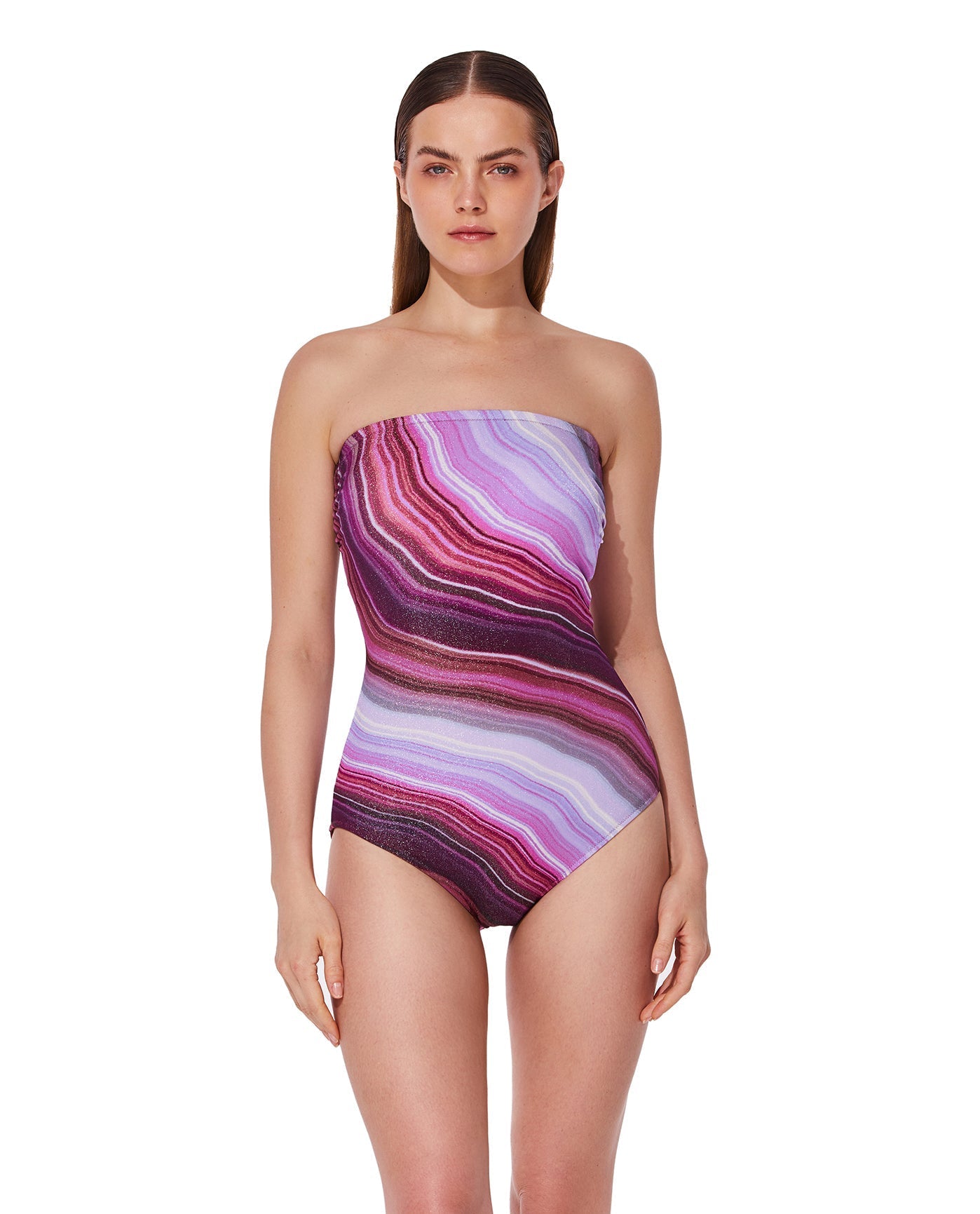 Front View Of Marble Dream Bandeau One Piece | dream-pink-multi