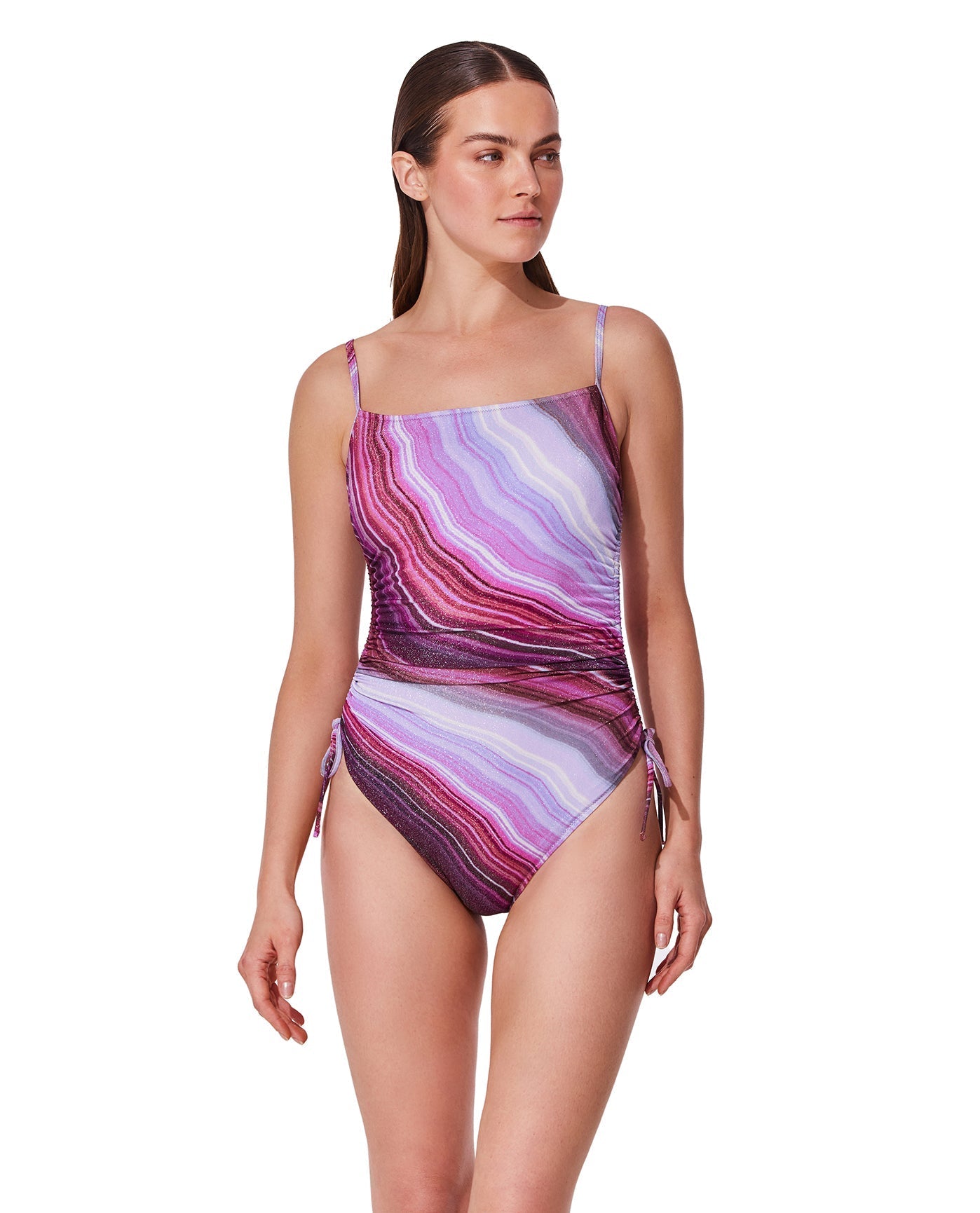 Front View Of Marble Dream C-Cup Square Neck One Piece | dream-pink-multi