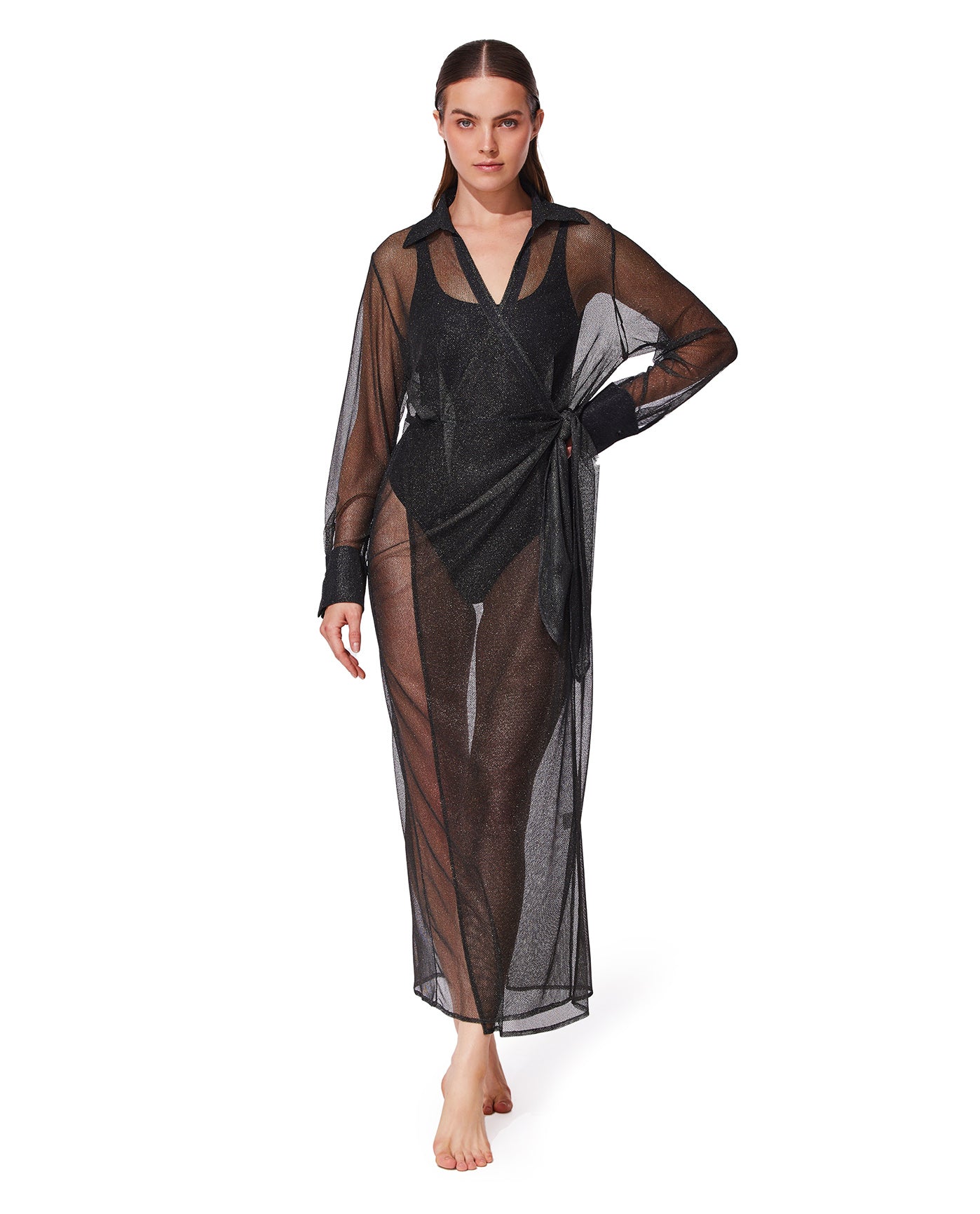 Pretty Women Mesh Wrap Dress Cover-Up-Black