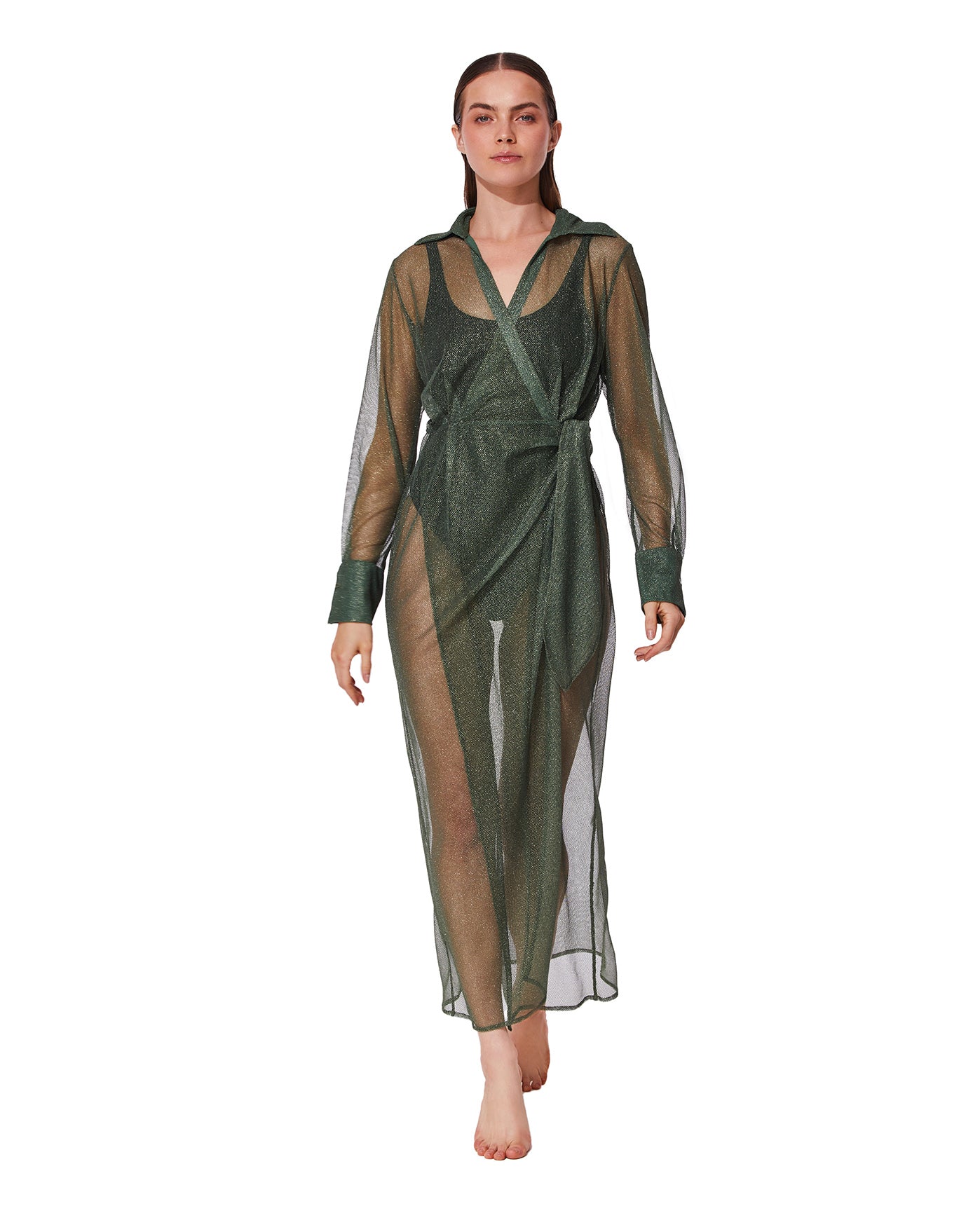 Pretty Women Mesh Wrap Dress Cover-Up-Green