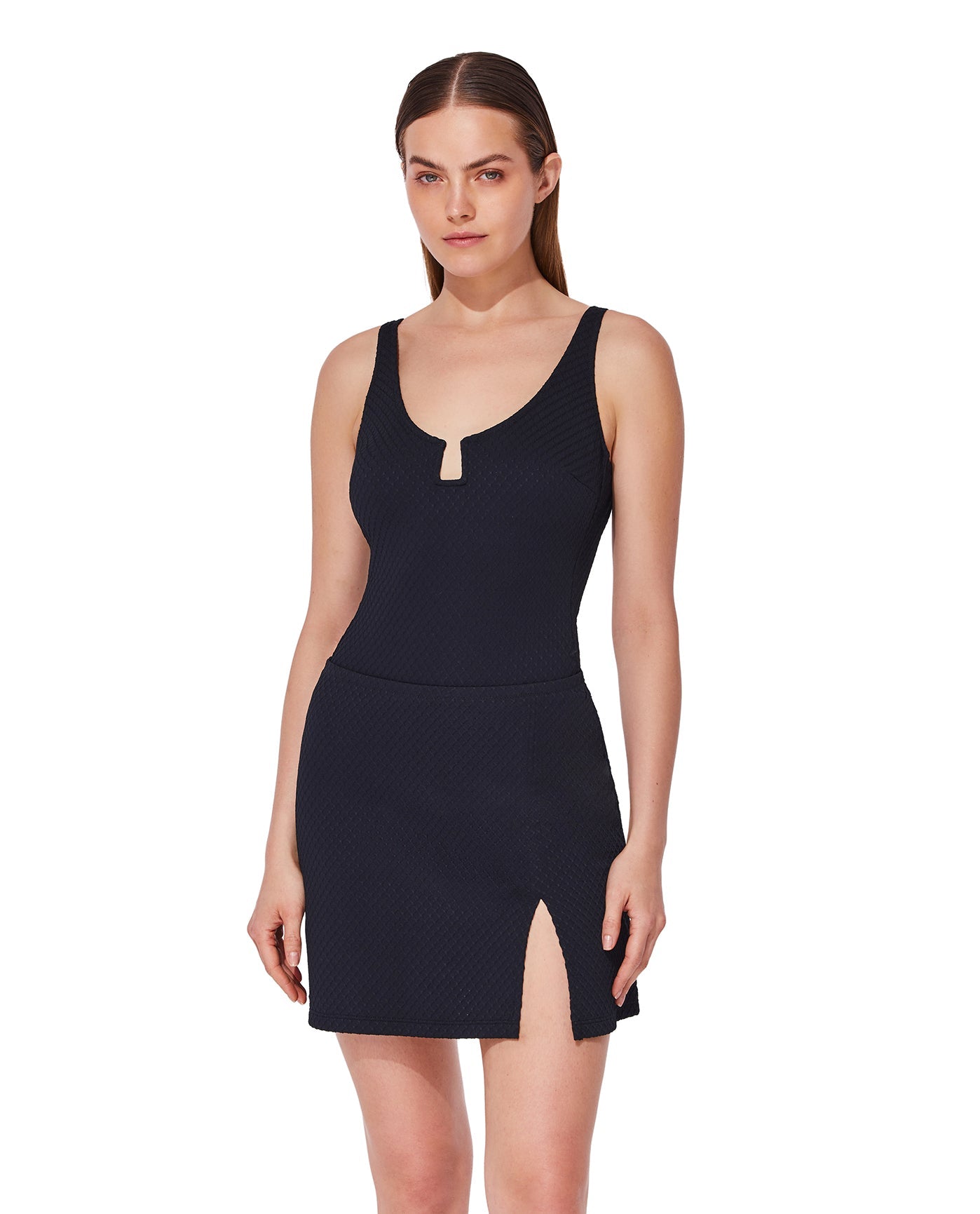 Front View Of St. Tropez Textured Pull-On Skirt Cover-Up | St.Tropez-Black