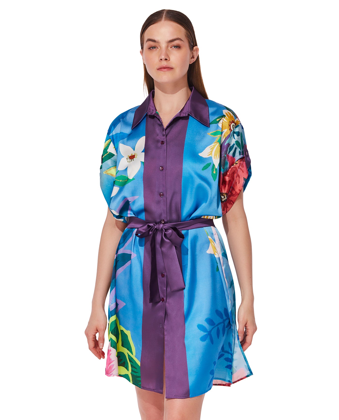 Gottex Tropicana Belted Short Sleeve Shirt Dress Cover-Up-Multi | Size: S Gottex Tropicana Belted Short Sleeve Shirt Dress Cover-Up-Multi | Size: S