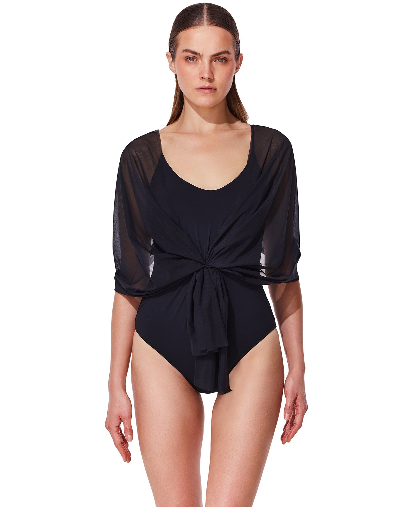 Yuri Flower Multi-Way Mesh One Piece-Black