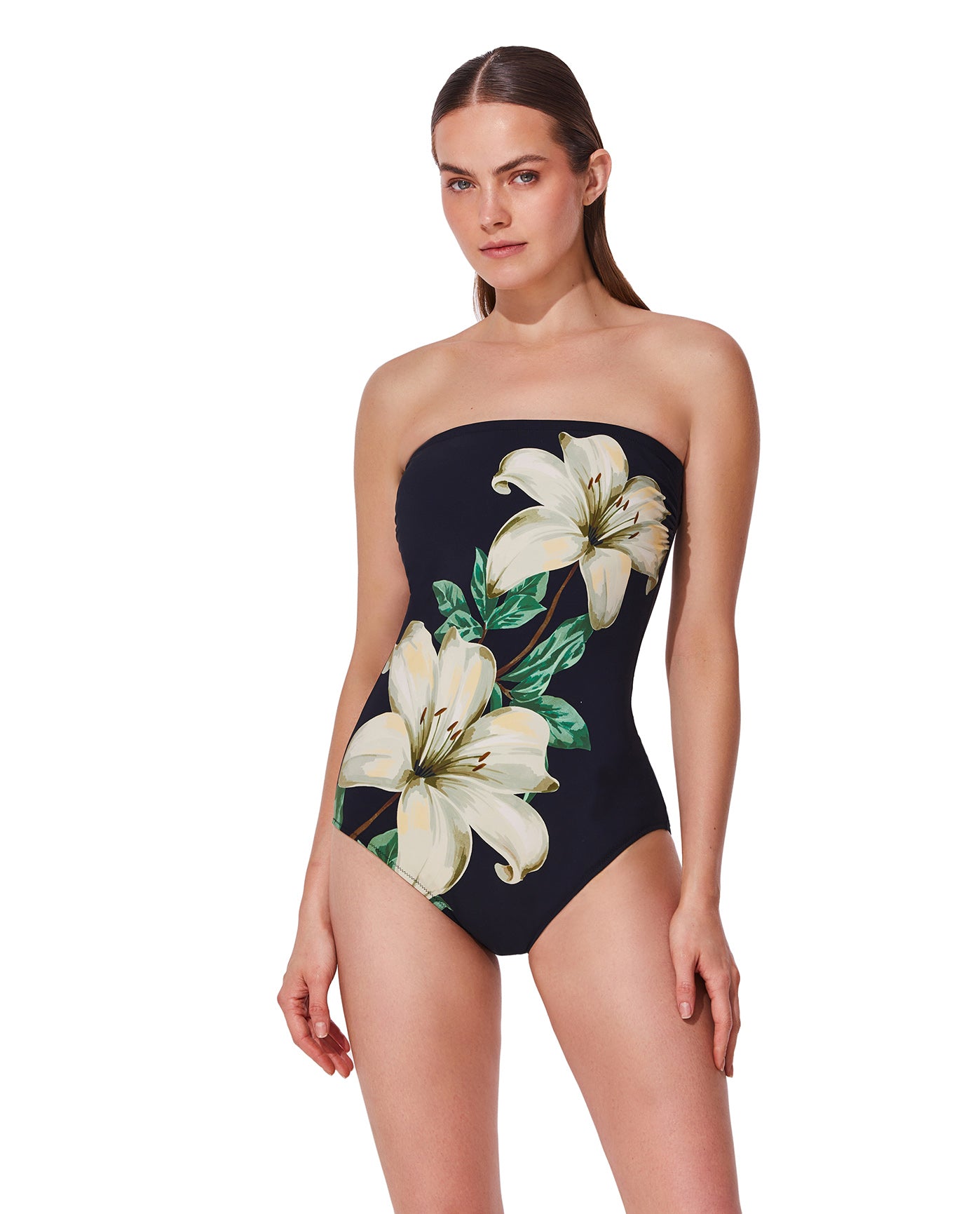 Yuri Flower Bandeau One Piece -Blk/crm