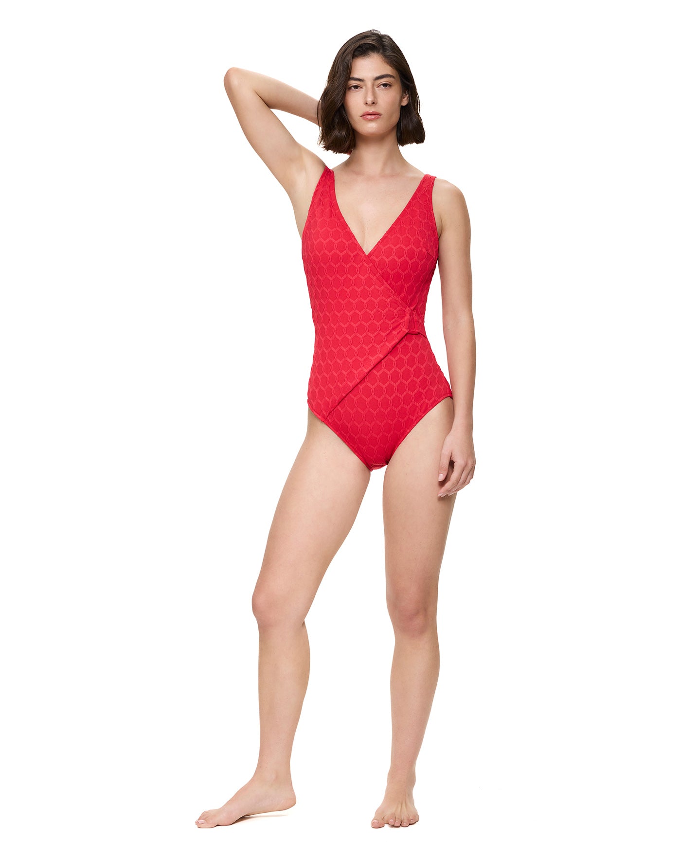 GottexChained Reaction Textured Surplice One Piece-RedOne Pieces
