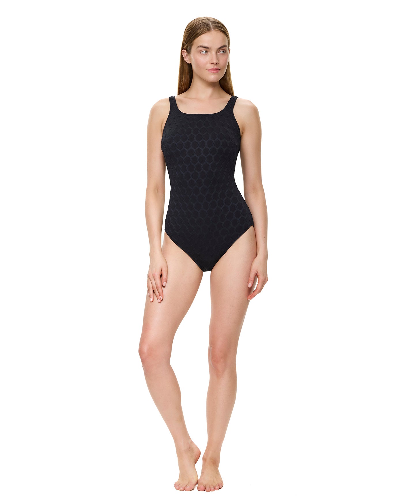 Chained Reaction Textured Post Mastectomy High Neck One Piece-Black