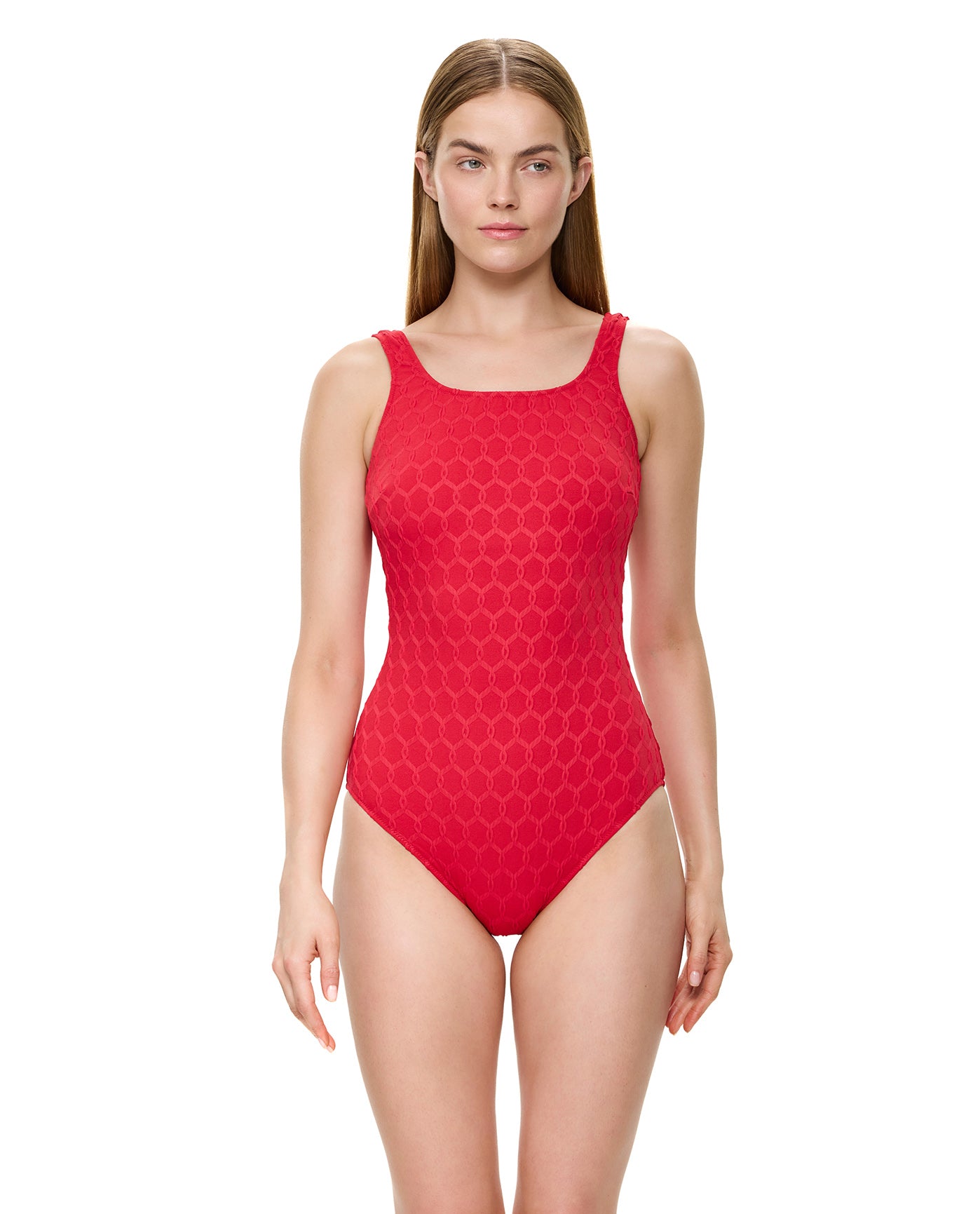 Chained Reaction Textured Post Mastectomy High Neck One Piece-Red