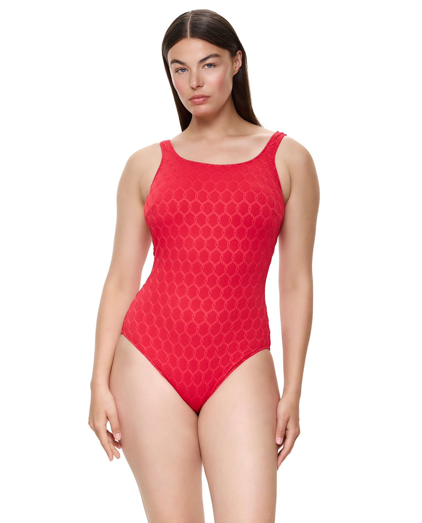 Chained Reaction Textured Post Mastectomy High Neck One Piece-Red