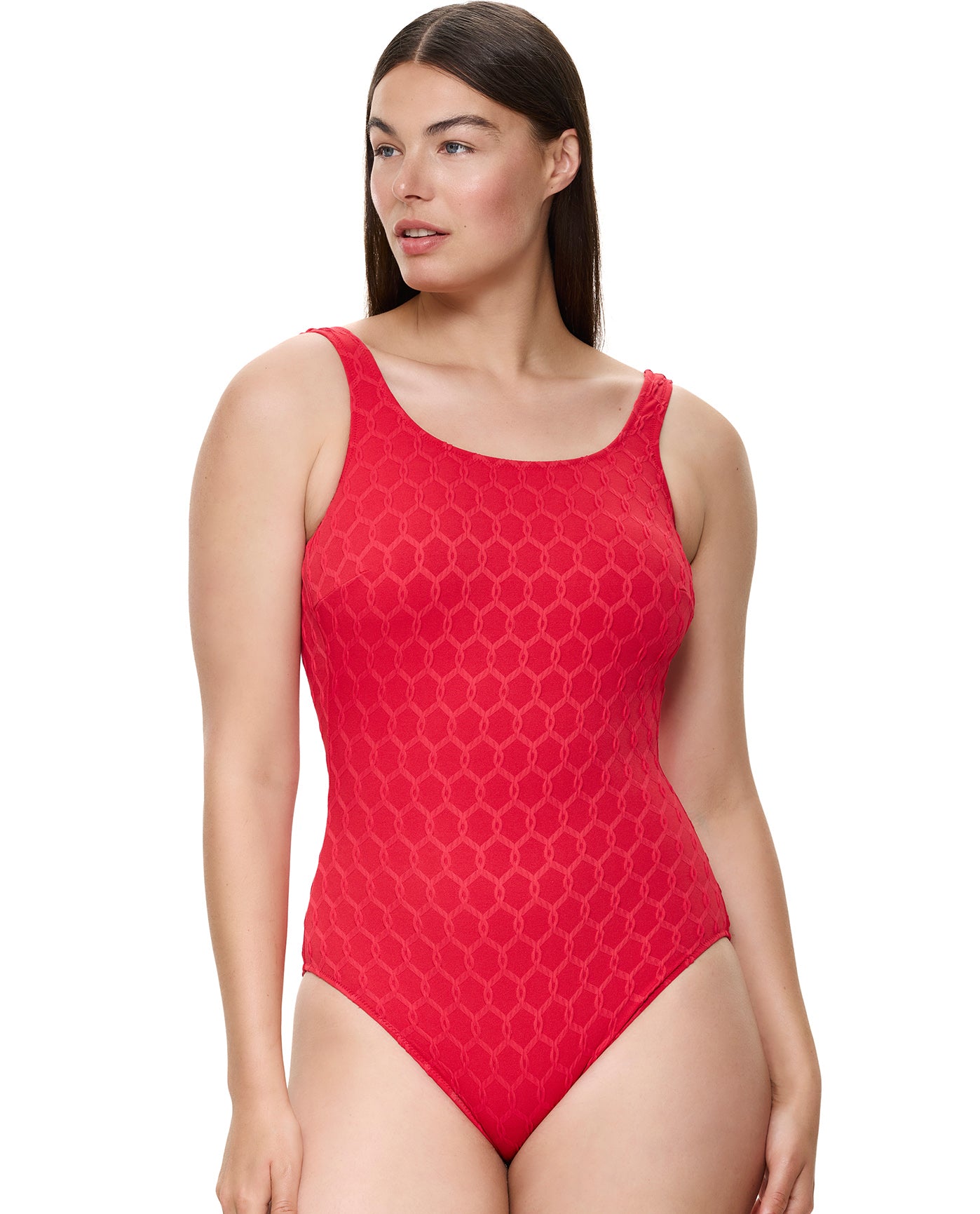 Chained Reaction Textured Post Mastectomy High Neck One Piece-Red