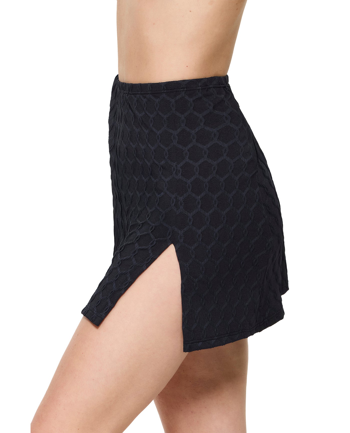 Chained Reaction Textured Pull-On Skirt Cover-Up-Black