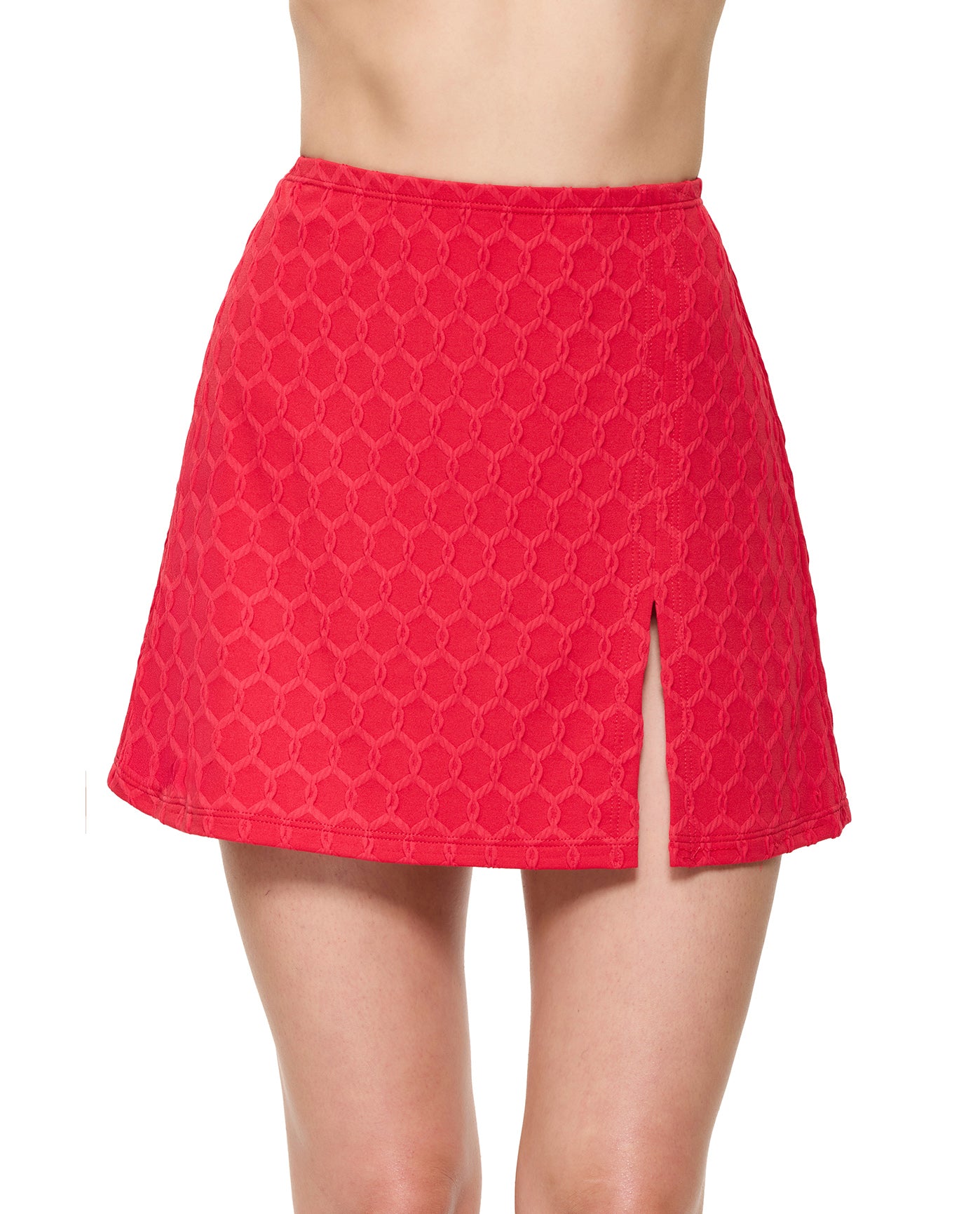 Chained Reaction Textured Pull-On Skirt Cover-Up-Red
