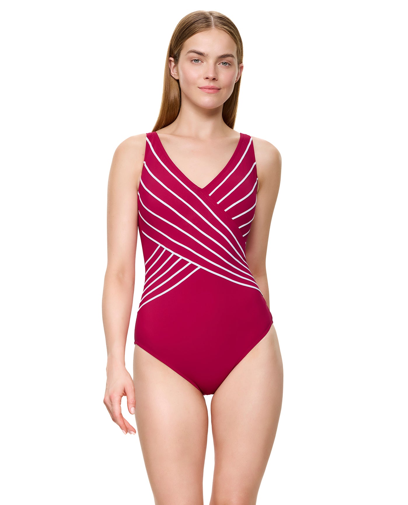 Embrace V-Neck Surplice One Piece-Cherry