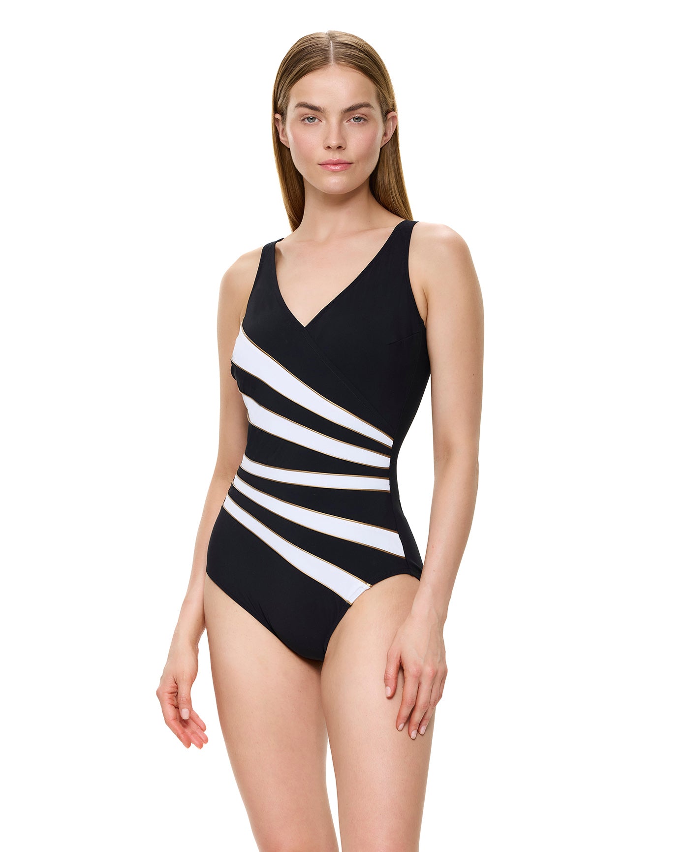 Luxe Allure Surplice One Piece -Blk/gold