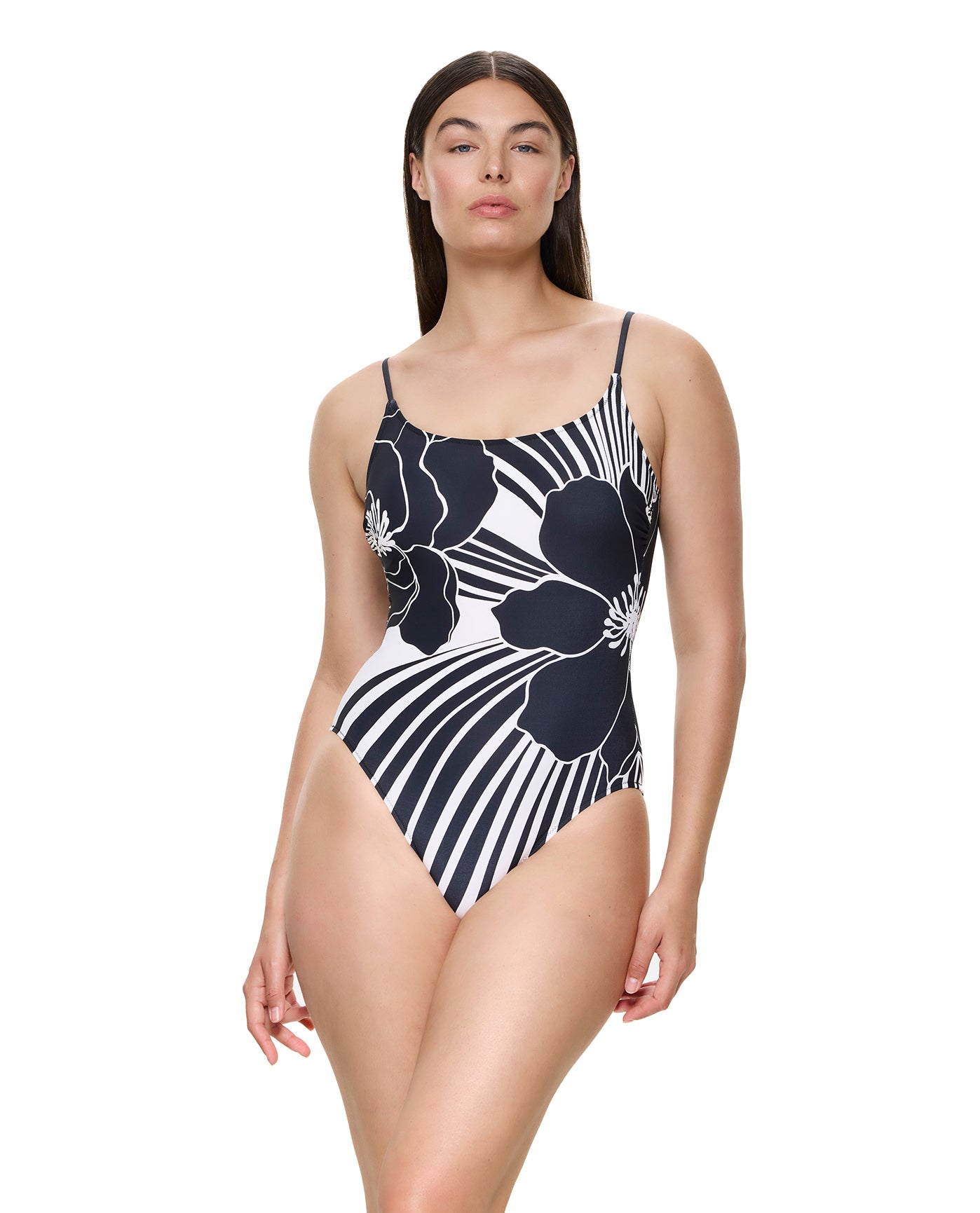 Midnight Bloom Scoop Neck One Piece-Black-Cream