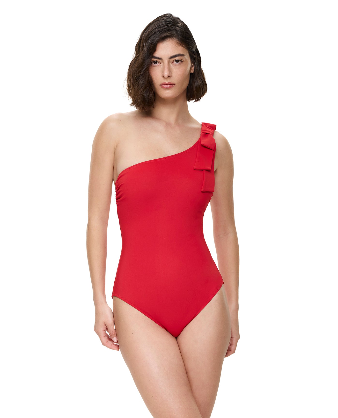 Modern Muse One Shoulder One Piece-Red