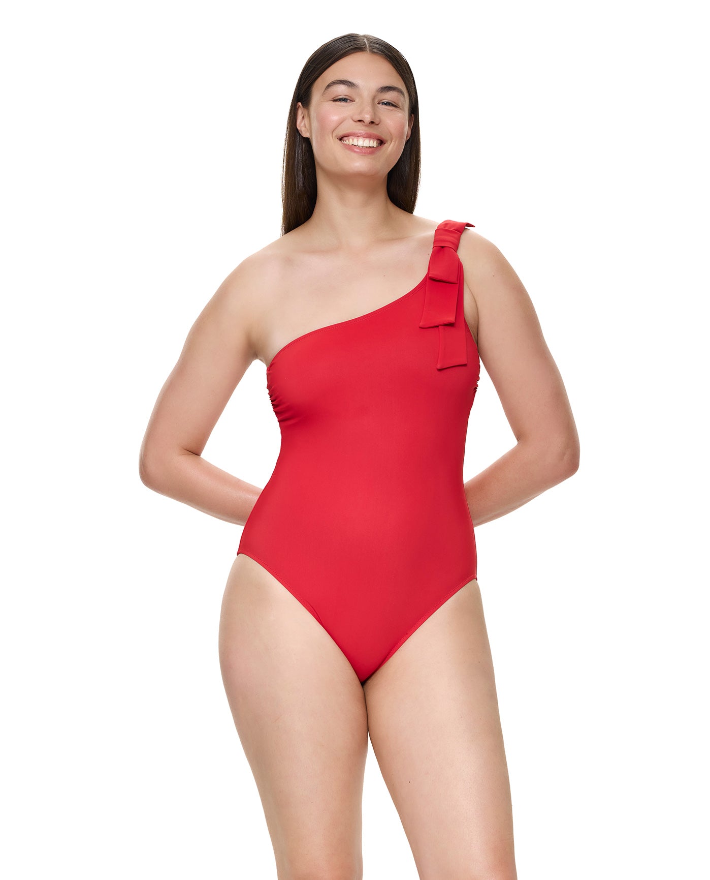 Modern Muse One Shoulder One Piece-Red