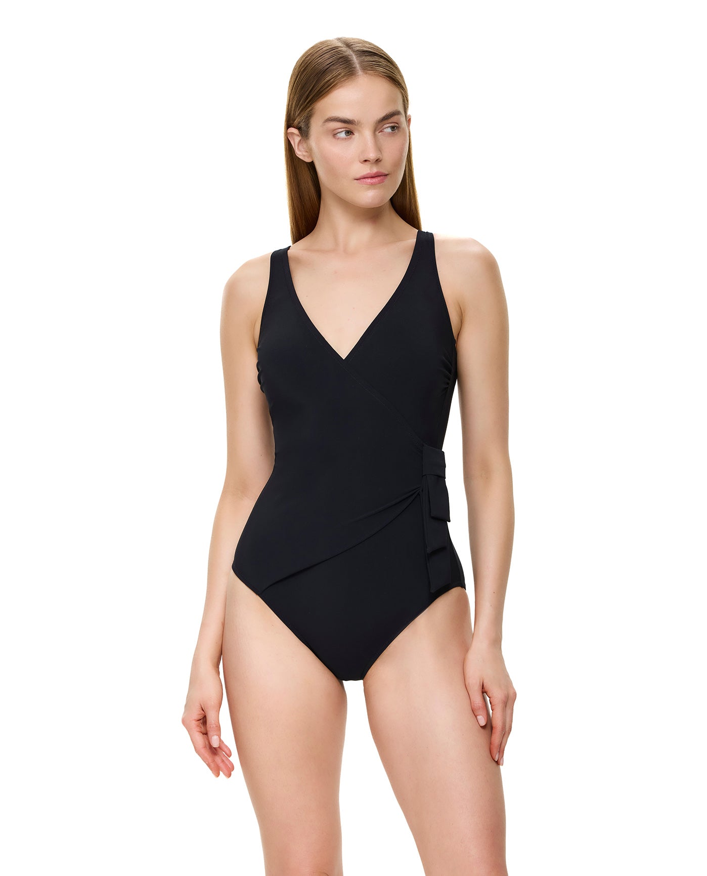Modern Muse Surplice One Piece-Black