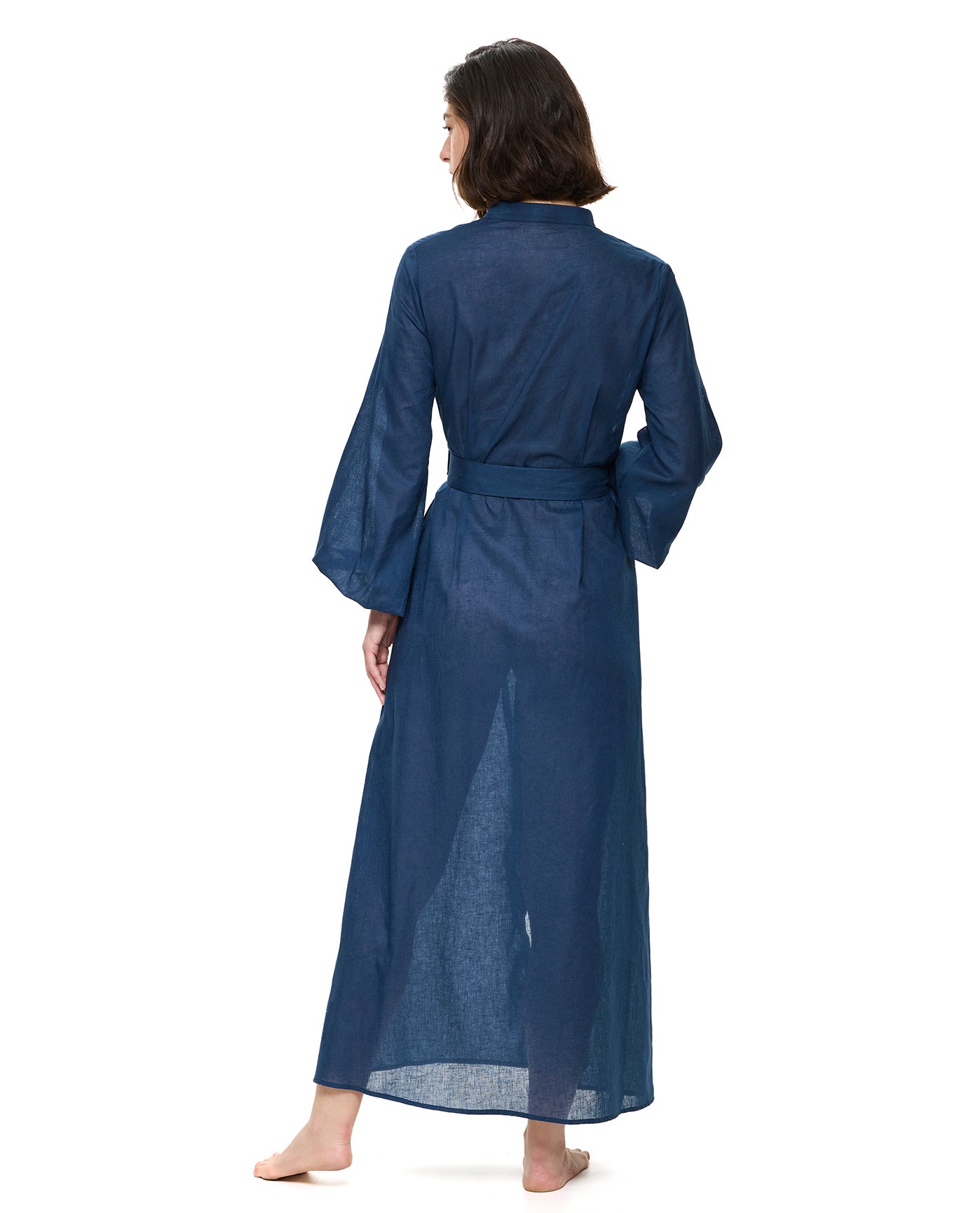 Modern Muse Belted Button Up Linen Dress Cover-Up -Dark azure