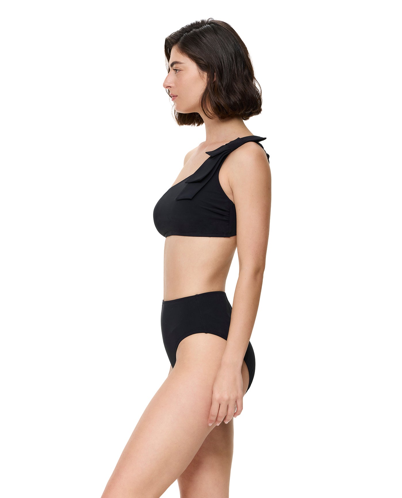 Modern Muse One Shoulder Bikini Top-Black