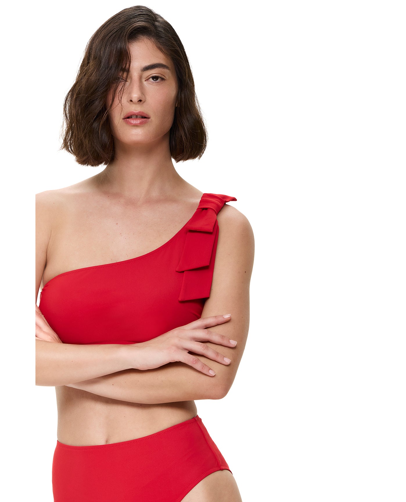 Modern Muse One Shoulder Bikini Top-Red