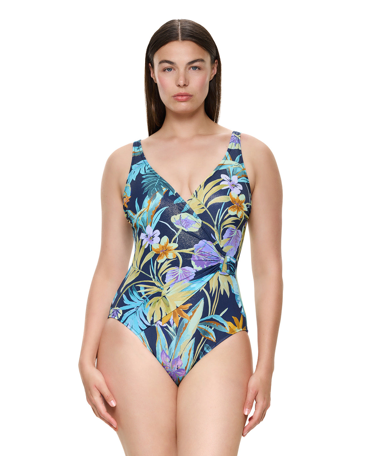 Paradise Beauty Surplice One Piece-Blue-Multicolor