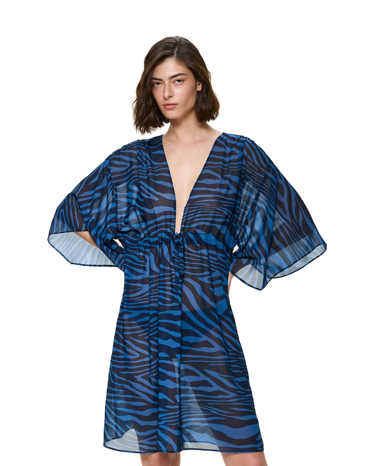 Tanzania Deep V-Neck Dress Cover-Up-Blue-Multicolor