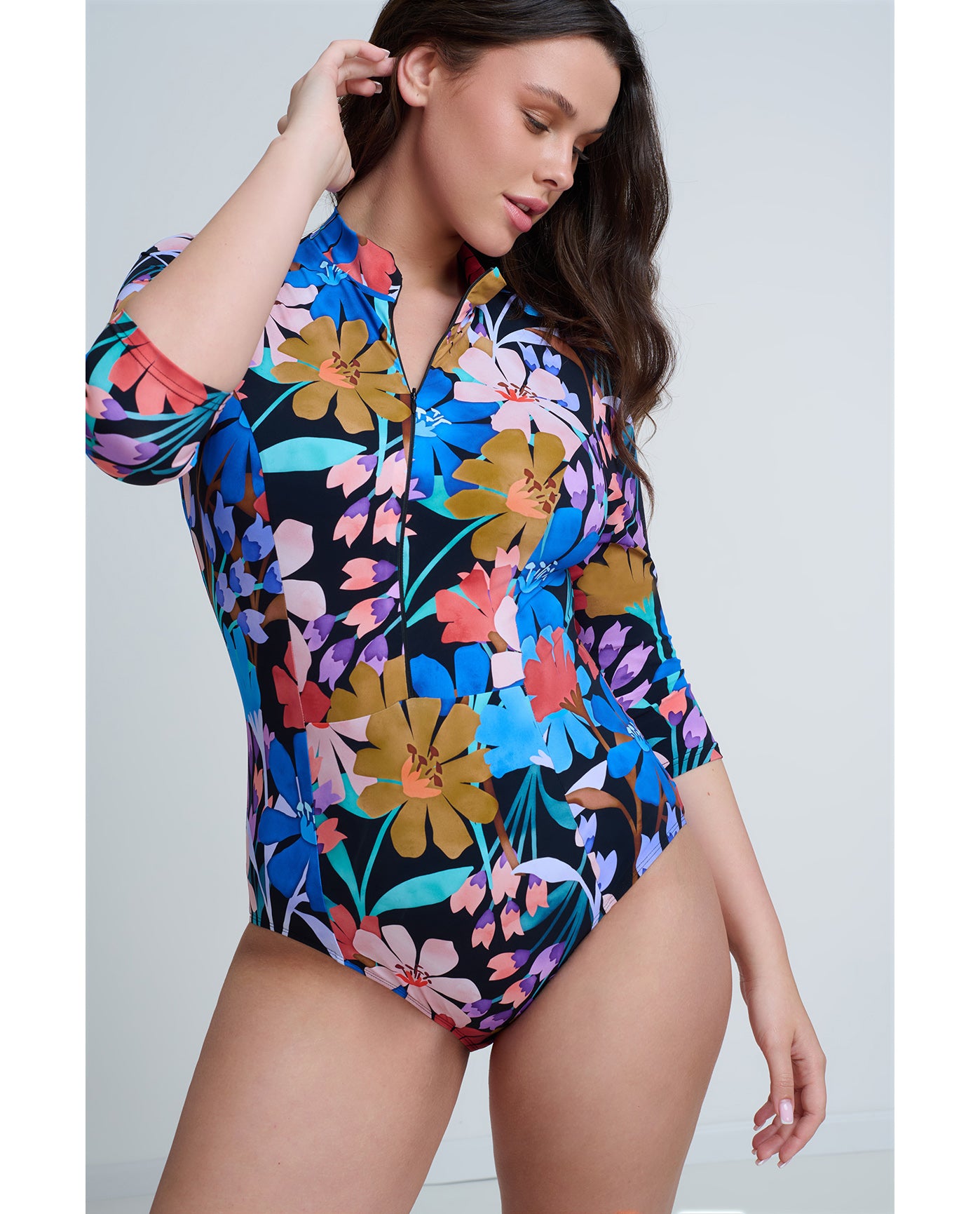 Modest 3/4 Sleeve One Piece Rashguard