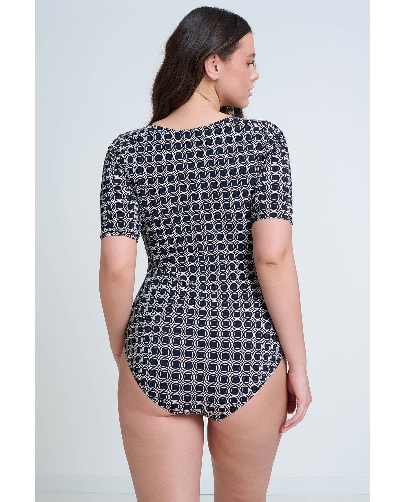 Modest High Round Neck Quarter Sleeve One Piece -Blk/crm