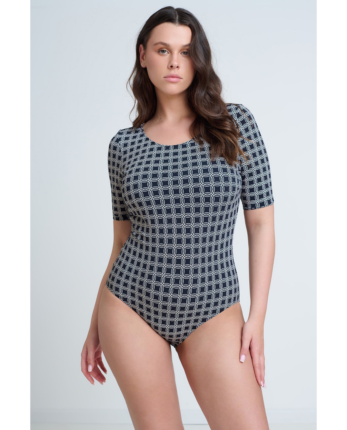 Modest High Round Neck Quarter Sleeve One Piece -Blk/crm