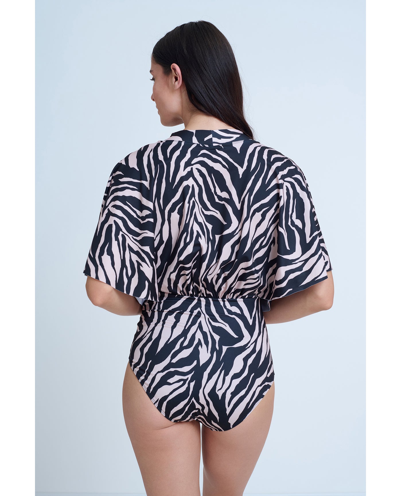 Modest Sleeved Surplice Blouson One Piece | Modest-Black-Brown
